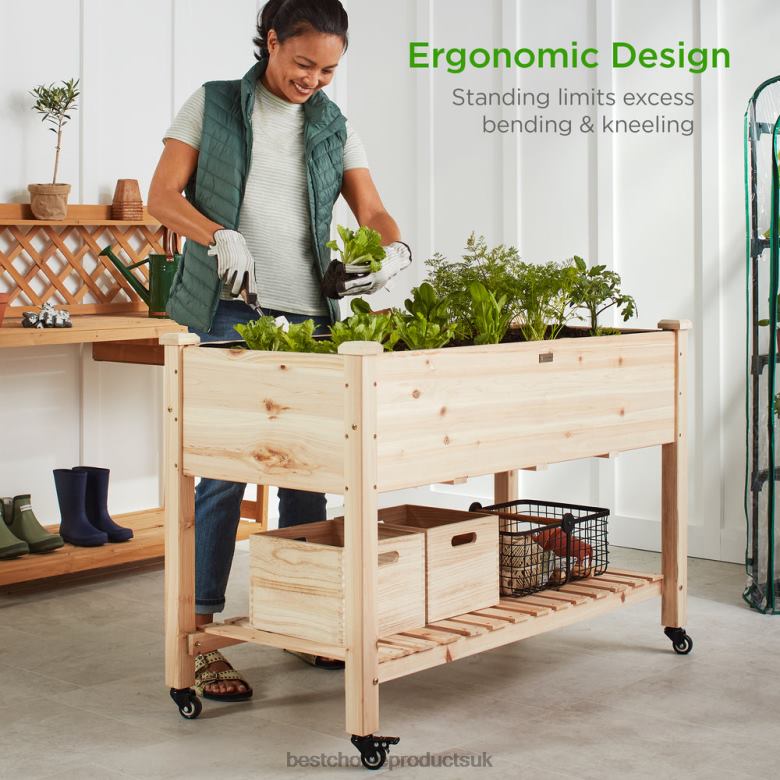 Lawn & Garden | Best Choice ProductsMobile Raised Garden Bed Elevated Planter w/ Wheels, Shelf N62R473 Natural