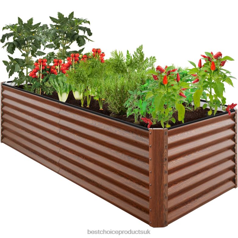 Lawn & Garden | Best Choice ProductsOutdoor Metal Raised Garden Bed for Vegetables, Flowers, Herbs N62R440 Wood Grain