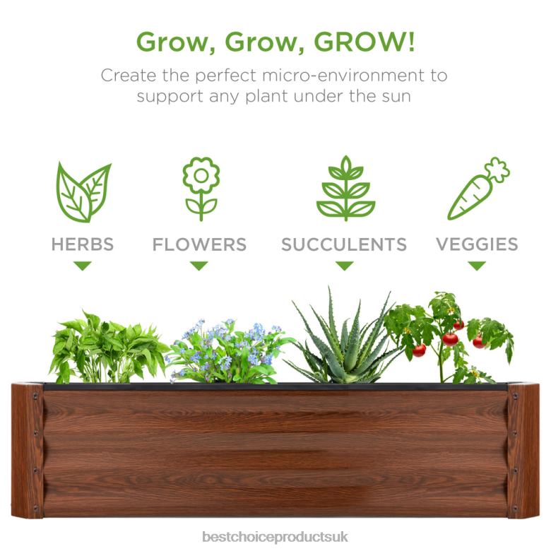 Lawn & Garden | Best Choice ProductsOutdoor Metal Raised Garden Bed for Vegetables, Flowers, Herbs N62R450 Wood Grain