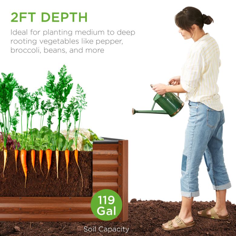 Lawn & Garden | Best Choice ProductsOutdoor Metal Raised Garden Bed for Vegetables, Flowers, Herbs N62R457 Wood Grain