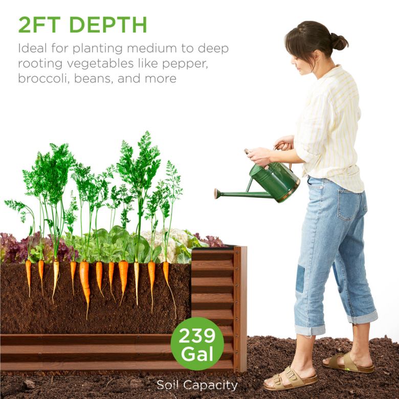 Lawn & Garden | Best Choice ProductsOutdoor Metal Raised Garden Bed for Vegetables, Flowers, Herbs N62R470 Wood Grain