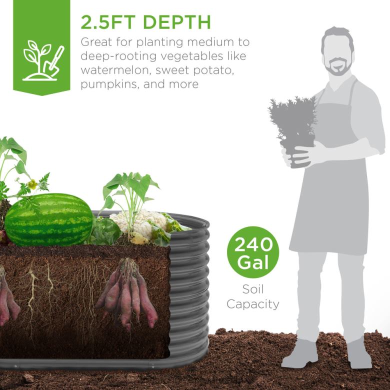 Lawn & Garden | Best Choice ProductsRaised Oval Garden Bed, Customizable Elevated Outdoor Metal Planter N62R970 Dark Gray