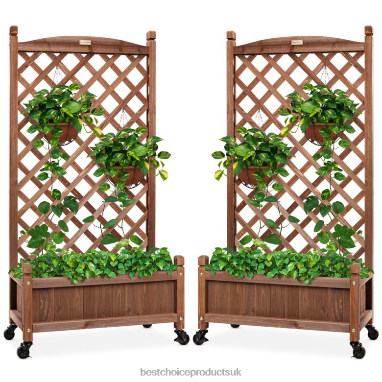 Lawn & Garden | Best Choice ProductsSet of 2 Wood Planter Box & Lattice Trellis w/ Optional Wheels N62R475 Brown
