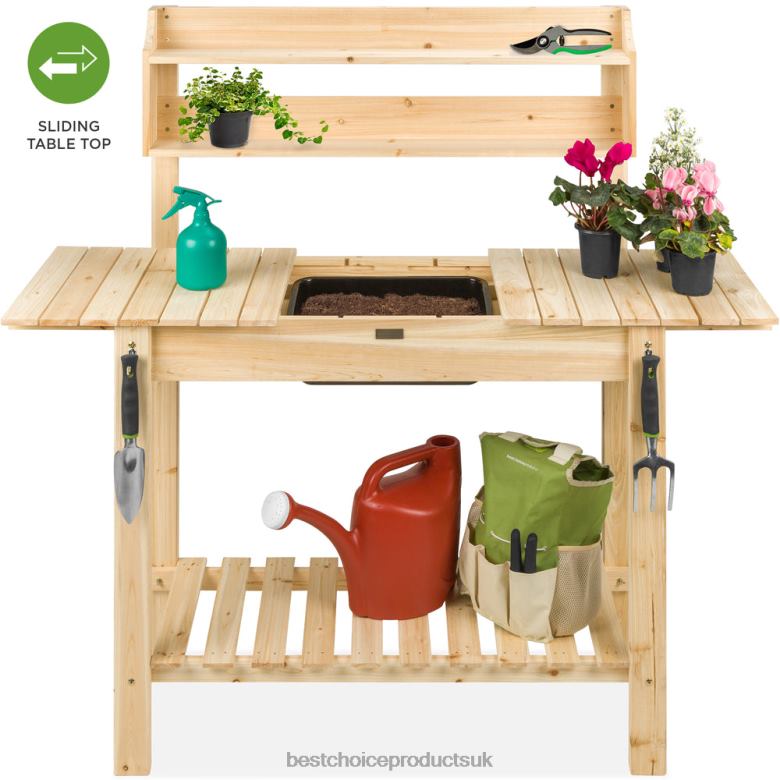 Lawn & Garden | Best Choice ProductsWood Garden Potting Bench w/ Sliding Tabletop, Food Grade Dry Sink N62R476 Natural