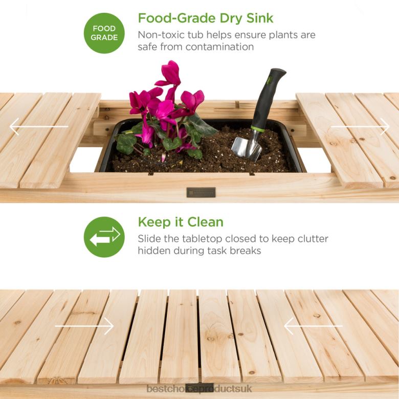 Lawn & Garden | Best Choice ProductsWood Garden Potting Bench w/ Sliding Tabletop, Food Grade Dry Sink N62R476 Natural