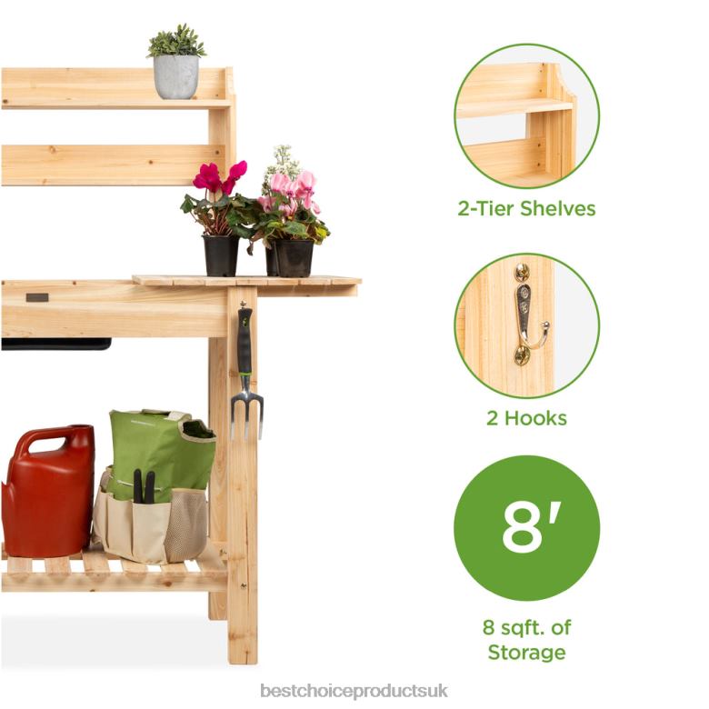 Lawn & Garden | Best Choice ProductsWood Garden Potting Bench w/ Sliding Tabletop, Food Grade Dry Sink N62R476 Natural