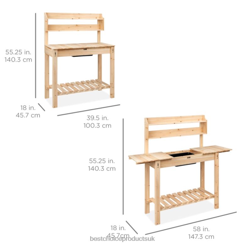 Lawn & Garden | Best Choice ProductsWood Garden Potting Bench w/ Sliding Tabletop, Food Grade Dry Sink N62R476 Natural