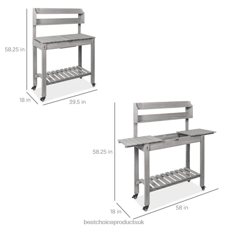 Lawn & Garden | Best Choice ProductsWood Garden Potting Bench w/ Sliding Tabletop, Food Grade Dry Sink, Wheels N62R957 Gray