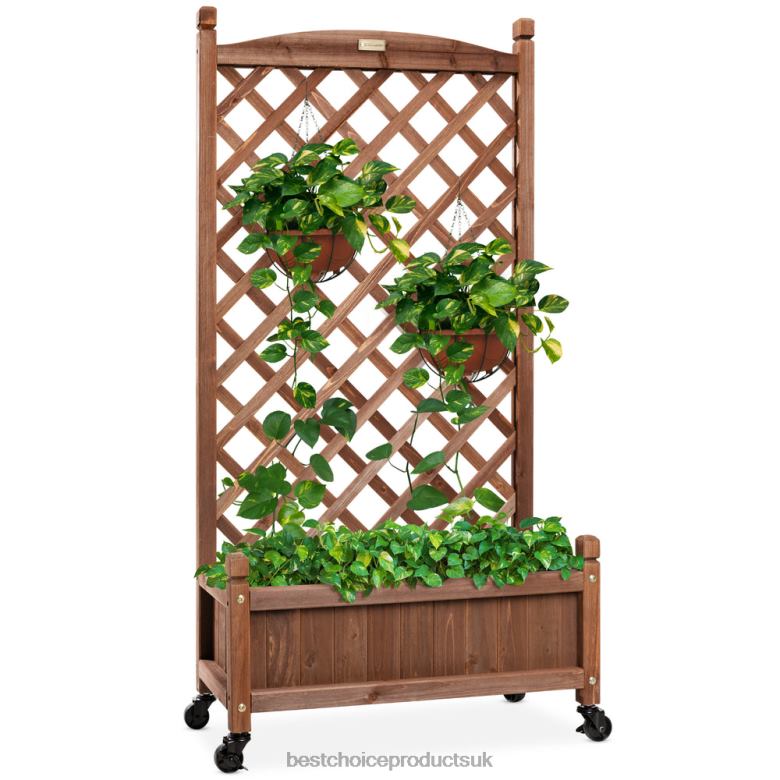 Lawn & Garden | Best Choice ProductsWood Planter Box & Lattice Trellis w/ Drainage, Optional Wheels N62R992 Brown