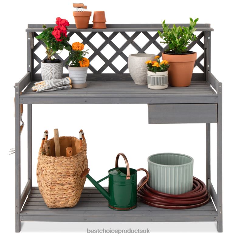 Lawn & Garden | Best Choice ProductsWooden Garden Potting Bench Workstation w/ Cabinet Drawer, Open Shelf N62R952 Gray