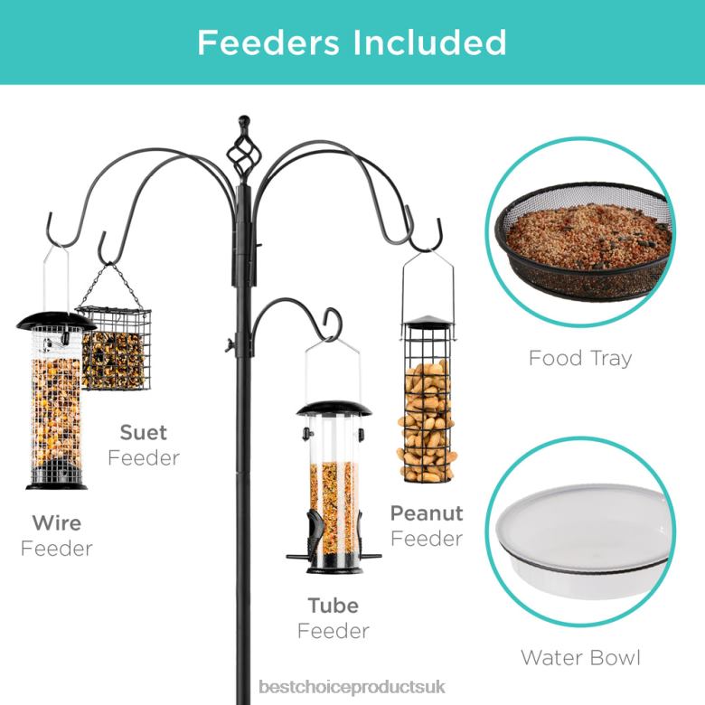 Lawn & Garden | Best Choice ProductsBird Feeding Station, 6-Hook Steel Multi-Feeder Stand w/ 4 Feeders N62R443 Black