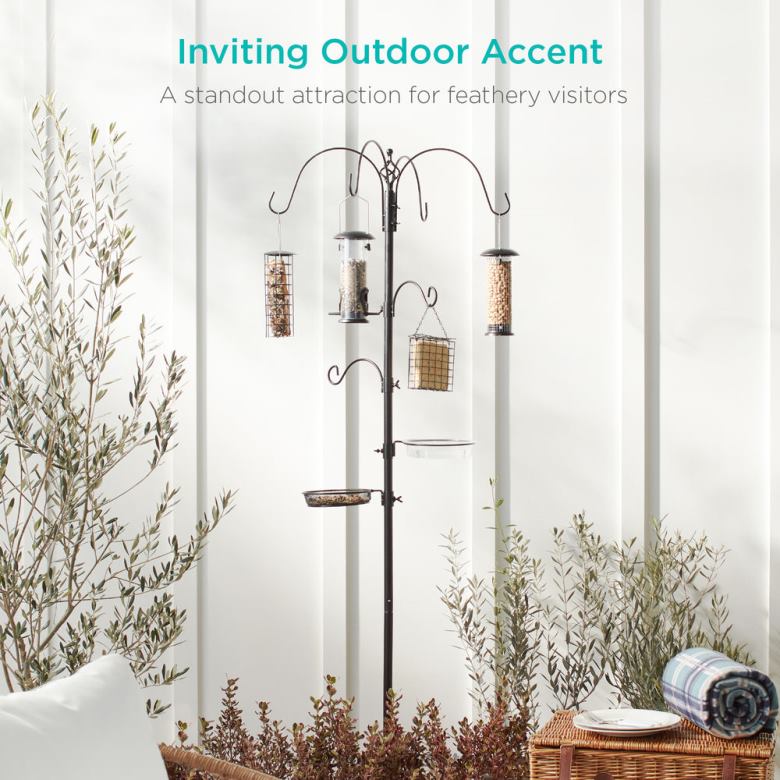 Lawn & Garden | Best Choice ProductsBird Feeding Station, 6-Hook Steel Multi-Feeder Stand w/ 4 Feeders N62R443 Black