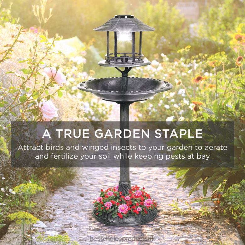 Lawn & Garden | Best Choice ProductsSolar Lighted Outdoor Pedestal Bird Bath w/ Planter, Decorative Bird Cage N62R980 Stone