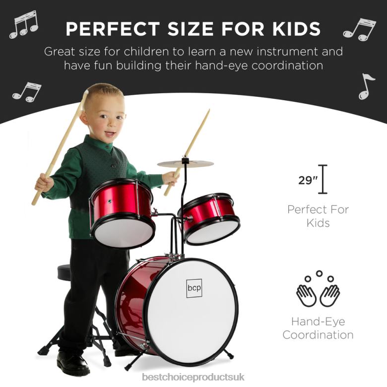 Musical Instruments | Best Choice ProductsKids Beginner 3-Piece Drum, Musical Instrument Set w/ Sticks, Stool, Pedal N62R515 Red