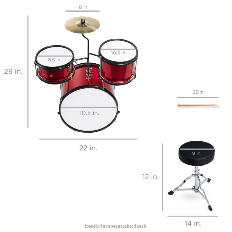 Musical Instruments | Best Choice ProductsKids Beginner 3-Piece Drum, Musical Instrument Set w/ Sticks, Stool, Pedal N62R515 Red
