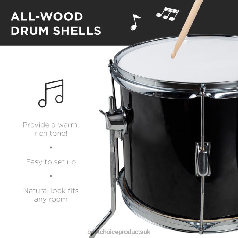 Musical Instruments | Best Choice ProductsKids Beginner All Wood Acoustic Drum Kit Starter Set w/ Stool, Drumsticks N62R543 Black