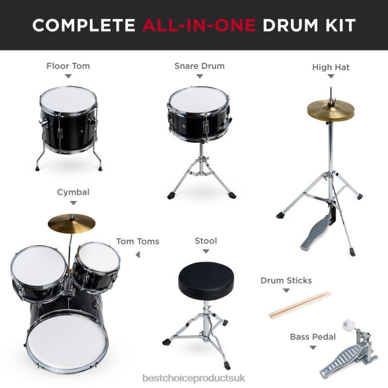 Musical Instruments | Best Choice ProductsKids Beginner All Wood Acoustic Drum Kit Starter Set w/ Stool, Drumsticks N62R543 Black