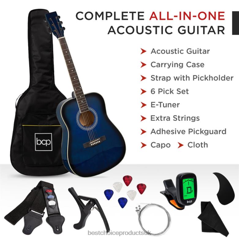 Musical Instruments | Best Choice Products41in Acoustic Guitar Starter Kit w/ Digital Tuner, Padded Case, Picks, Strap N62R1075 Blue