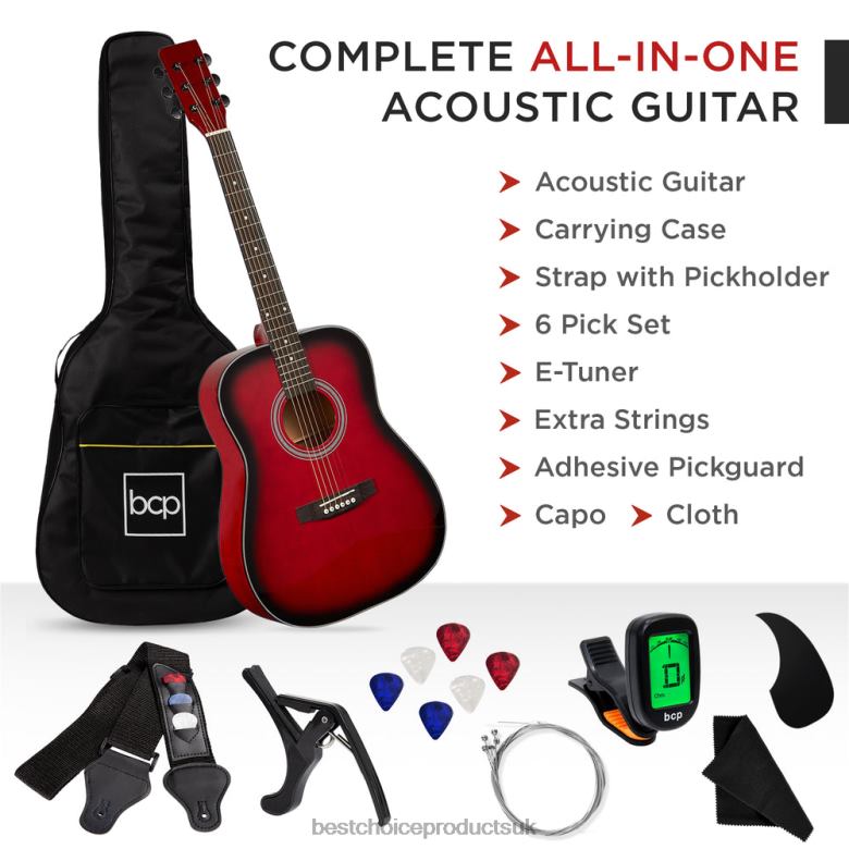 Musical Instruments | Best Choice Products41in Acoustic Guitar Starter Kit w/ Digital Tuner, Padded Case, Picks, Strap N62R1076 Red Burst