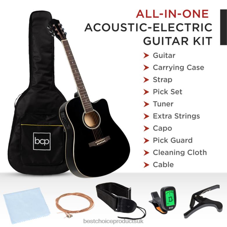 Musical Instruments | Best Choice Products41in Beginner Acoustic Electric Cutaway Guitar Set w/ Case, Strap N62R1141 Black