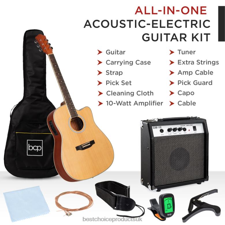 Musical Instruments | Best Choice ProductsBeginner Acoustic Electric Cutaway Guitar Set w/ Case, Strap N62R1093 Natural