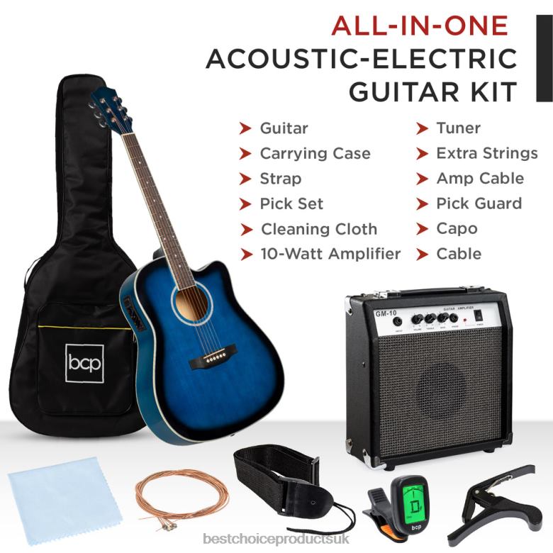Musical Instruments | Best Choice ProductsBeginner Acoustic Electric Cutaway Guitar Set w/ Case, Strap N62R1096 Blue