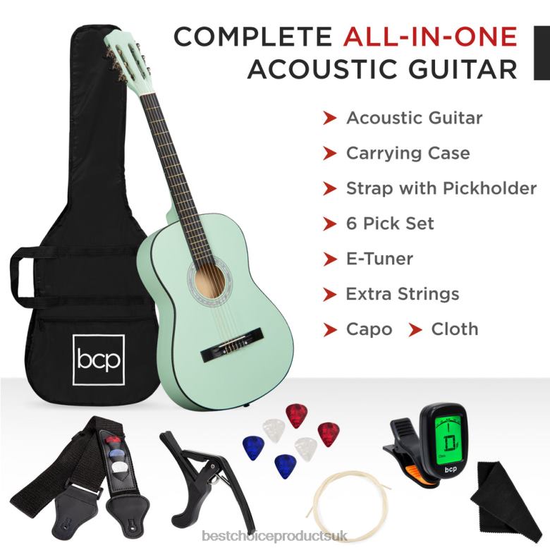 Musical Instruments | Best Choice ProductsBeginner Acoustic Guitar Set w/ Case, Strap, Digital Tuner, Strings N62R1115 SoCal Green