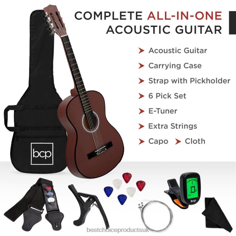 Musical Instruments | Best Choice ProductsBeginner Acoustic Guitar Set w/ Case, Strap, Digital Tuner, Strings N62R1119 Dark Brown