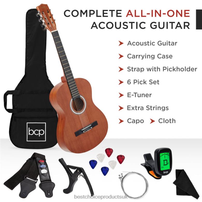 Musical Instruments | Best Choice ProductsBeginner Acoustic Guitar Set w/ Case, Strap, Digital Tuner, Strings N62R1121 Natural Mahogany
