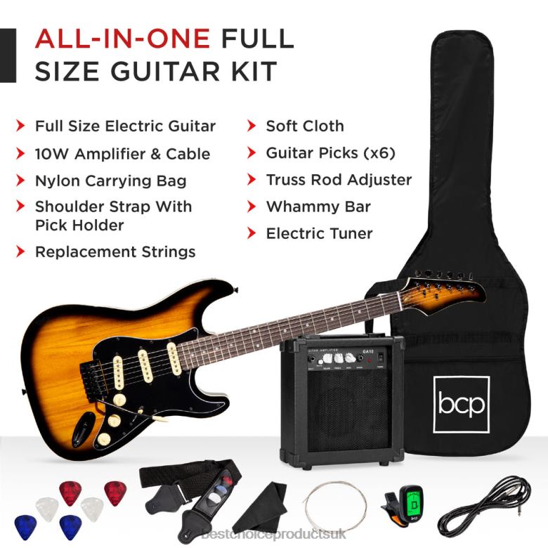 Musical Instruments | Best Choice ProductsBeginner Electric Guitar Kit w/ Case, 10W Amp, Tremolo Bar N62R1103 Sunburst