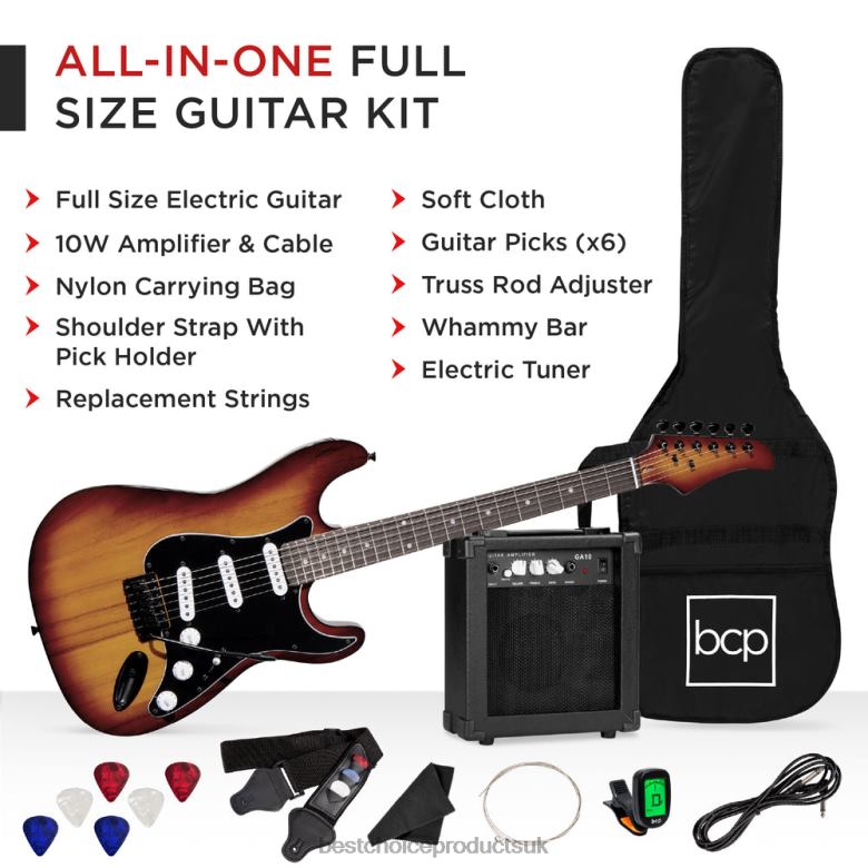 Musical Instruments | Best Choice ProductsBeginner Electric Guitar Kit w/ Case, 10W Amp, Tremolo Bar N62R1104 Bourbon