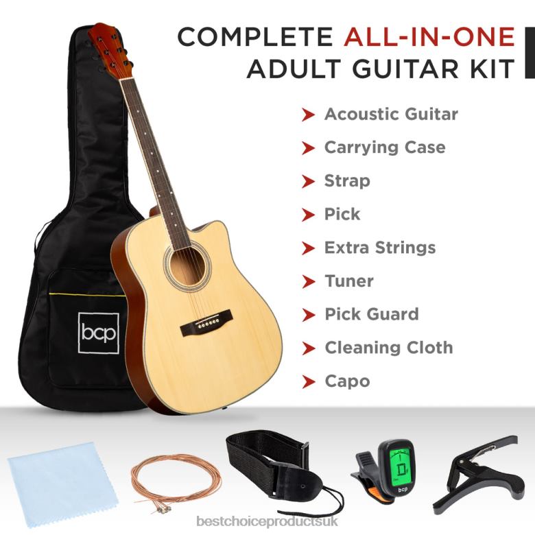Musical Instruments | Best Choice ProductsFull Size Beginner Acoustic Guitar Set with Case, Strap, Capo N62R1069 Natural