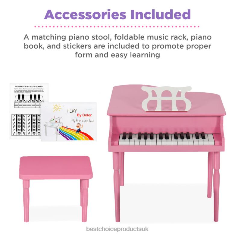 Musical Instruments | Best Choice ProductsKids Mini Wooden Grand Piano w/ Lid, Bench, Music Rack, Song Book, Stickers N62R1122 Pink