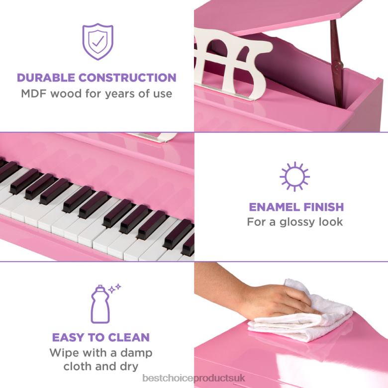 Musical Instruments | Best Choice ProductsKids Mini Wooden Grand Piano w/ Lid, Bench, Music Rack, Song Book, Stickers N62R1122 Pink