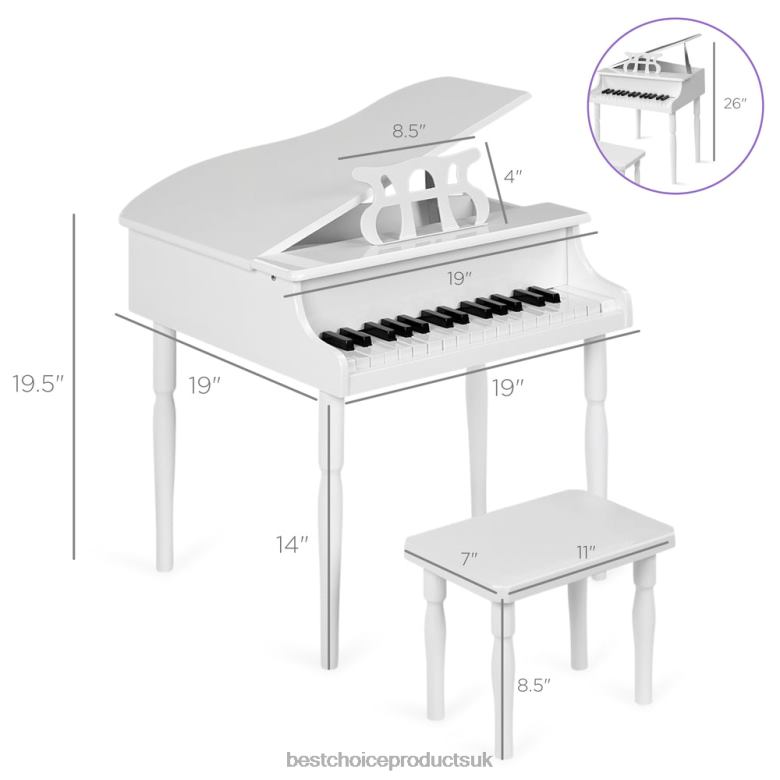 Musical Instruments | Best Choice ProductsKids Mini Wooden Grand Piano w/ Lid, Bench, Music Rack, Song Book, Stickers N62R1124 White