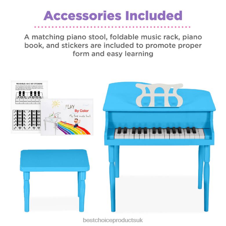 Musical Instruments | Best Choice ProductsKids Mini Wooden Grand Piano w/ Lid, Bench, Music Rack, Song Book, Stickers N62R1126 Light Blue