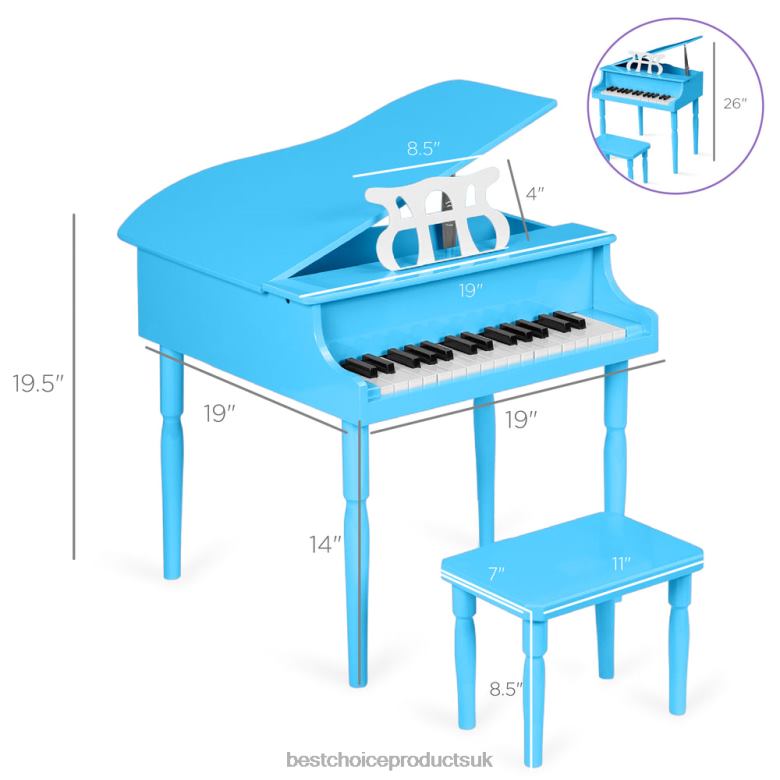 Musical Instruments | Best Choice ProductsKids Mini Wooden Grand Piano w/ Lid, Bench, Music Rack, Song Book, Stickers N62R1126 Light Blue