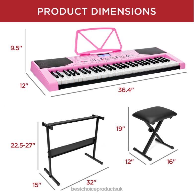 Musical Instruments | Best Choice Products61-Key Beginners Electronic Keyboard Piano Set w/ Lighted Keys, Headphones N62R1133 Pink
