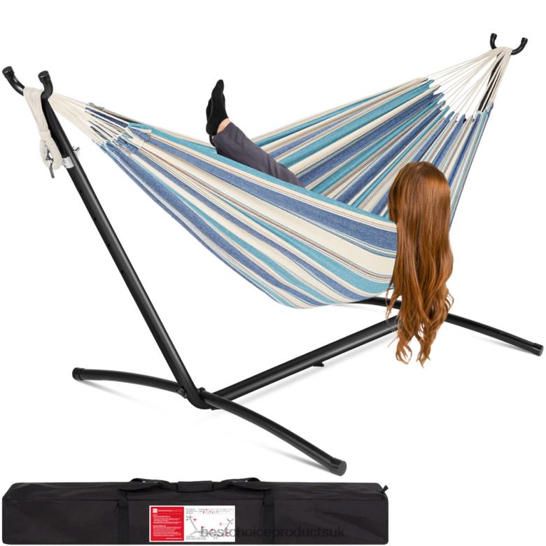 Outdoor Living | Best Choice Products2-Person Brazilian-Style Double Hammock w/ Carrying Bag and Steel Stand N62R875 Ocean