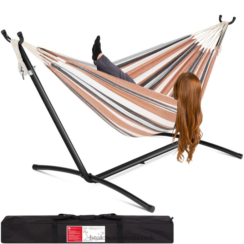 Outdoor Living | Best Choice Products2-Person Brazilian-Style Double Hammock w/ Carrying Bag and Steel Stand N62R879 Desert Stripes