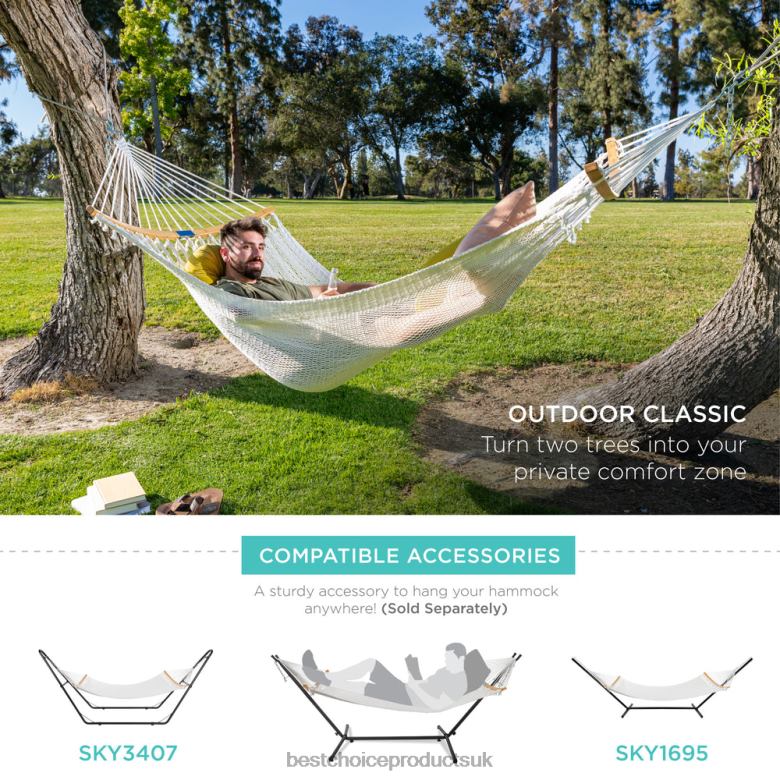 Outdoor Living | Best Choice Products2-Person Woven Polyester Hammock w/ Curved Bamboo Spreader Bar, Carry Bag N62R950 Fire Red