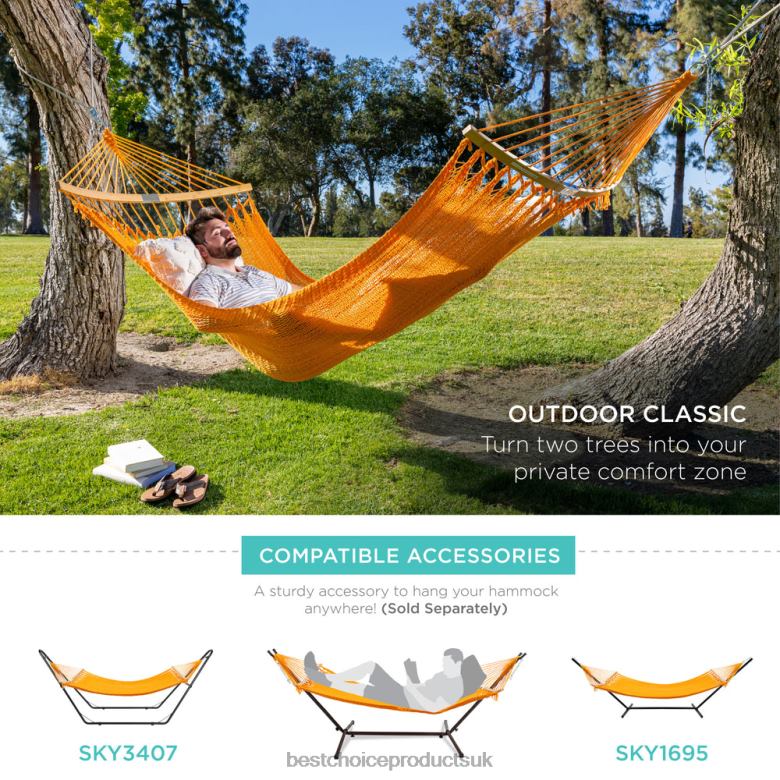 Outdoor Living | Best Choice Products2-Person Woven Polyester Hammock w/ Curved Bamboo Spreader Bar, Carry Bag N62R950 Fire Red