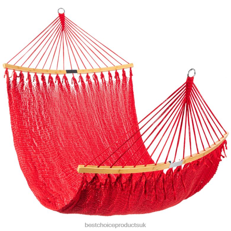 Outdoor Living | Best Choice Products2-Person Woven Polyester Hammock w/ Curved Bamboo Spreader Bar, Carry Bag N62R950 Fire Red