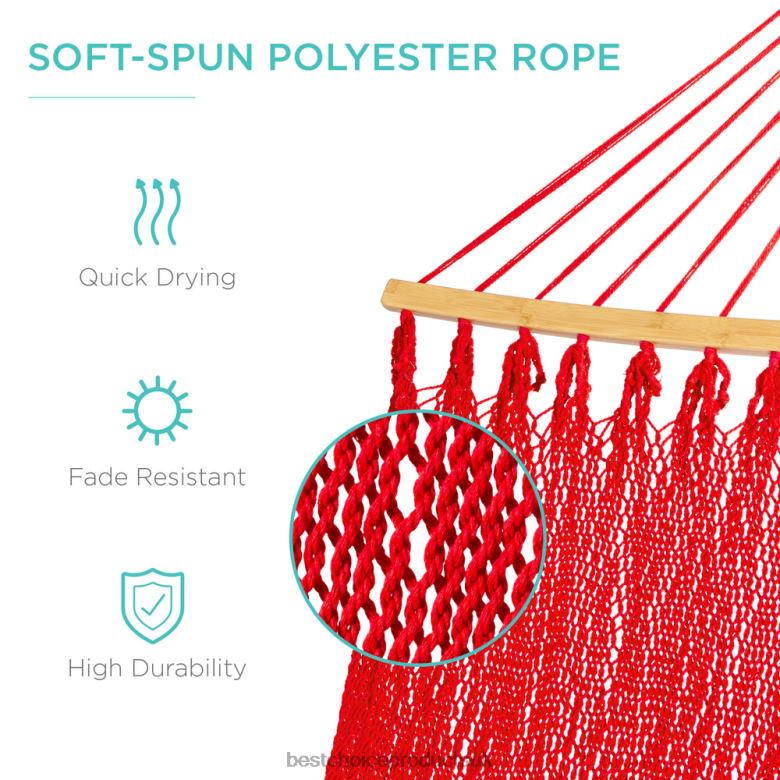 Outdoor Living | Best Choice Products2-Person Woven Polyester Hammock w/ Curved Bamboo Spreader Bar, Carry Bag N62R950 Fire Red