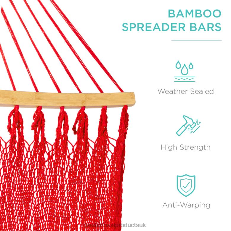 Outdoor Living | Best Choice Products2-Person Woven Polyester Hammock w/ Curved Bamboo Spreader Bar, Carry Bag N62R950 Fire Red