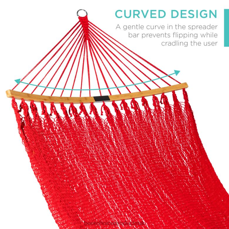 Outdoor Living | Best Choice Products2-Person Woven Polyester Hammock w/ Curved Bamboo Spreader Bar, Carry Bag N62R950 Fire Red