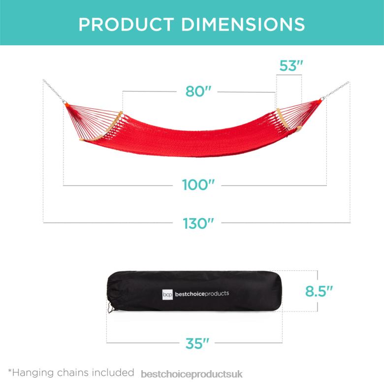 Outdoor Living | Best Choice Products2-Person Woven Polyester Hammock w/ Curved Bamboo Spreader Bar, Carry Bag N62R950 Fire Red