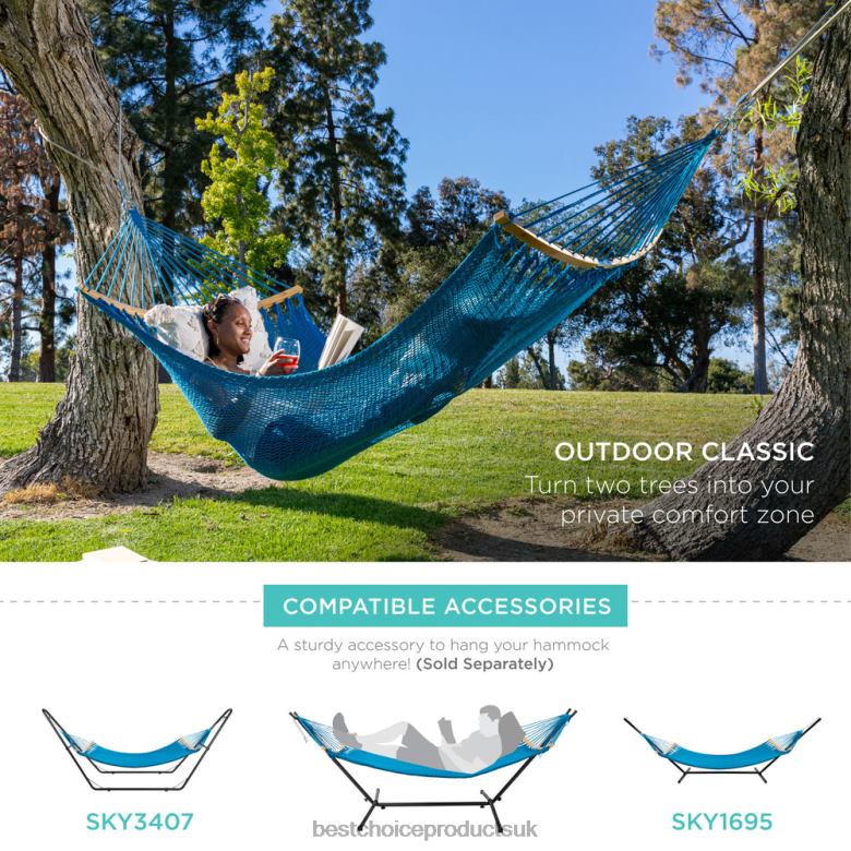 Outdoor Living | Best Choice Products2-Person Woven Polyester Hammock w/ Curved Bamboo Spreader Bar, Carry Bag N62R950 Fire Red