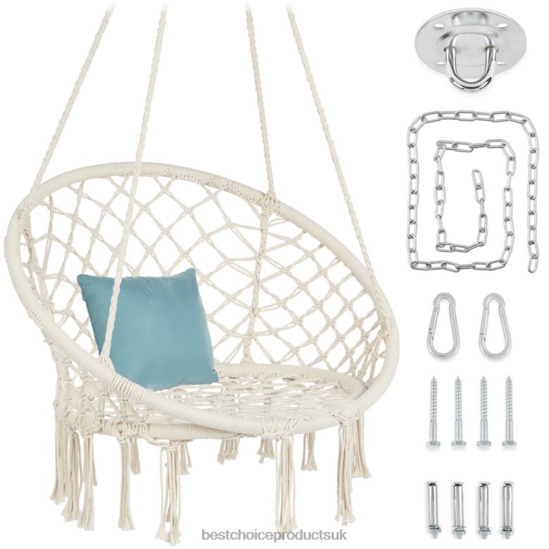 Outdoor Living | Best Choice ProductsCotton Macrame Hammock Hanging Chair Swing, Handwoven w/ Backrest N62R1464 Beige