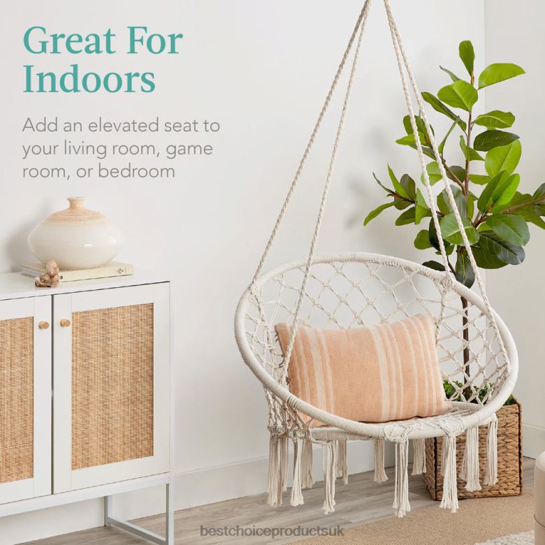 Outdoor Living | Best Choice ProductsCotton Macrame Hammock Hanging Chair Swing, Handwoven w/ Backrest N62R1464 Beige